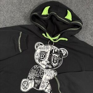 DOLLS KILL  X BROKEN BRAINZ  Bad Bearz Graphic Hoodie Black 2X Emo Goth READ